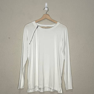 𝅺calvin Klein Womens Shirt Medium White Side Neck Zip Crew Long Sleeve Pullover